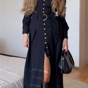 Zara Black Sheath Midi Dress with Buttoned Slit